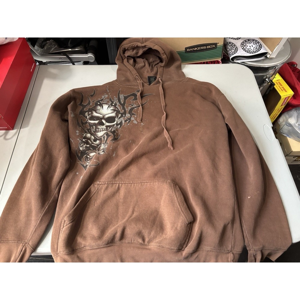 Y2K Vtg Tribal Skull DOM Brown 2XL Hoodie